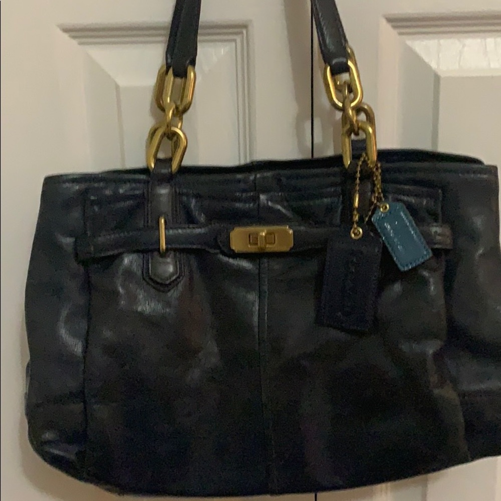 Vintage coach bag navy blue genuine leather